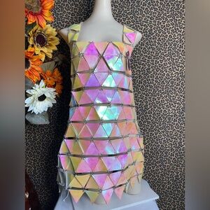 🦋B2G1🦋WESTERN FASHION Hot Pink Triangle Chain Link Mini Dress | ONE SIZE |